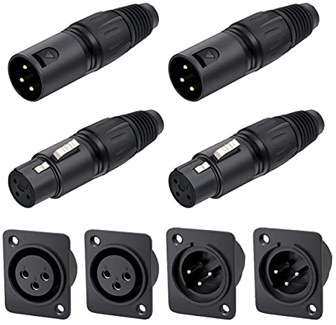 Xiatiaosann 2 Stück XLR-Stecker Männlich Weiblich Mic Schlange Stecker Konnektor für Mixer, Lautsprecher mit 2 Stück 3-poliger XLR-Männlich Weiblich Einbaubuchse Buchse