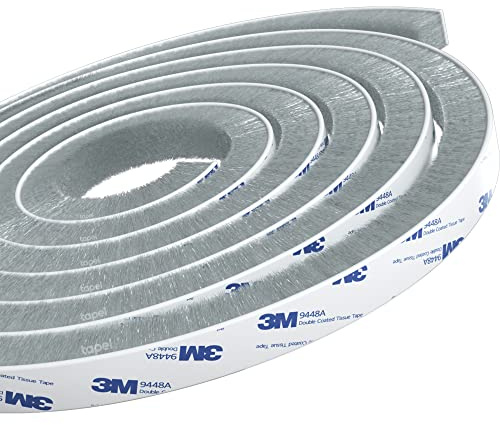 Tapel Selbstklebend Bürstendichtung Dichtungsstreifen Mit 3M 9448 Klebstoff - Superstarke Versiegelung Zugluftstopper Dichtungsbürste für Fenster, Schiebetüren und Garderobe - 5m(L) x 9mm(W) x 15mm(T)