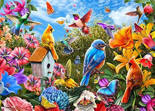 Birds and Flowers Jigsaw Puzzle 1000 Piece | Back Letters Hints/A-D Sections, Dust-Free, 1:1 Poster Included, Puzzle Size 70×50cm, Family Indoor Activity