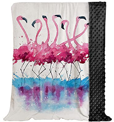 Hixingo Kinderdecke Kuscheldecke Wohndecke mit Rosa Flamingo-Druck, Weiche Warm Minky Gepunktete Decke Krabbeldecke Doppelseitige Blanket für Mädchen und Junge (150x200cm,Tinte Spritzen)