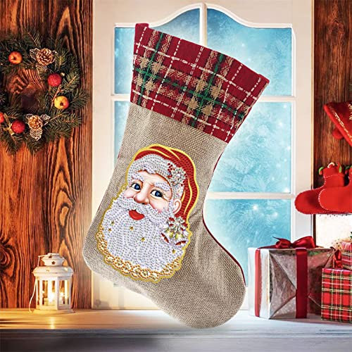 VIONNPPT 5D DIY Diamant Painting Groß Weihnachten Socke 35cmx20cm, Weihnachten Stiefel Socken Geschenk Diamant Stickerei Candy Tasche,Weihnachtsbaum Kamin Deko (D)