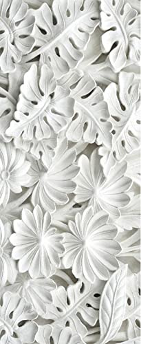 A.Monamour Türtapete Selbstklebend Türfolie Türposter 3D Weißer Geschnitzter Stein Im Asiatischen Stil Mit Blumen- Und Blattmuster Vinyl Folie Türdeko Tapete Wandbild Türaufkleber Türtattoo 90x200cm