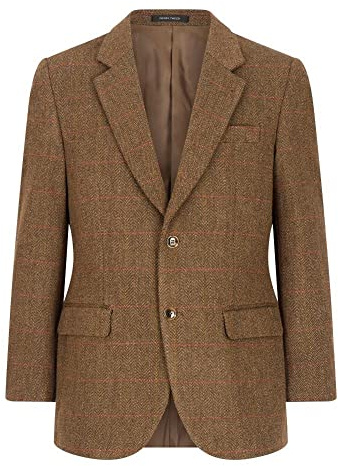 WALKER AND HAWKES Herren Country-Blazer - Klassische Jacke aus Windsor-Tweed - Brauner Tweed - Größe EU 52 (UK 42)