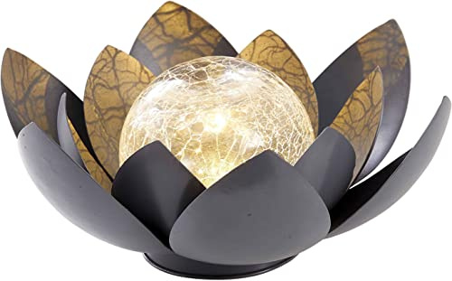 Northpoint LED Lotus Wasserlilie Timer Metall Glaskugel Stanzmuster Solar Batterie Garten Außenbereich Teichbeleuchtung (Solar grau)