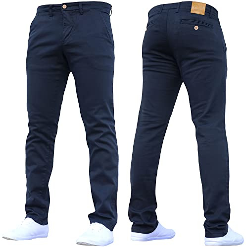 Crosshatch Mens Stretch Chino Slim Fit Leg Trousers Jeans by JeanBase Navy 36W X 32L
