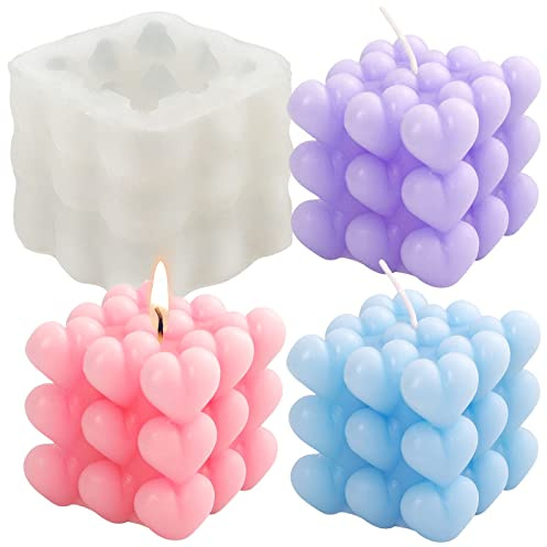 Herz Bubble Kerzenform Cube Silikon Kerzenformen zum Gießen Valentinstag Herzform Kerzen Form 3D Silikonform Kerzengießformen für Duftkerze Handarbeiten Ornamente Handgemachte Seife | Kerzenformen zum Gießen Herz Silikonform Kerzen Gießform für Duftkerze Handgemachte Seife Handarbeiten Ornamente