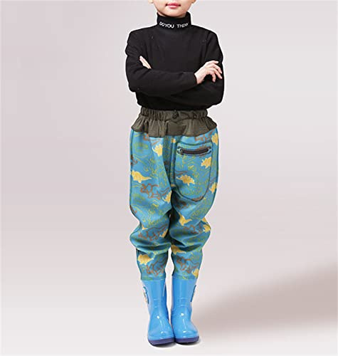 HWBZSZY Leichte Atmungsaktiv PVC-Wathose für Jungen und Mädchen, Elastische Taille Outdoor Anglerhose Jagdstiefel Kinder Mehrzweck Verdicken rutschfest Regen Schuhe Wader Hosen