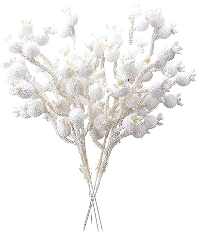 belupai 12 Tallos de Bayas Artificiales, 9.4 Pulgadas, Bayas Blancas de Acebo de Navidad, Ramas de Frutas Falsas para árbol de Navidad, Arreglo Floral, Decoración de Manualidades de(Blanco)
