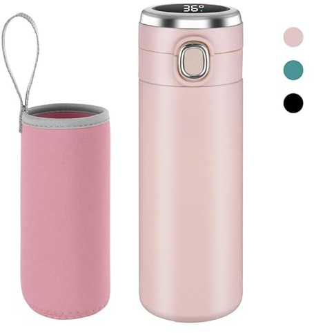 Flintronic Thermosflasche Edelstahl, 450ml Isolierflasche, LED-Touchscreen-Temperaturanzeige, Wasserflasche Vakuum Isolierbecher 304 Edelstahl, Thermobecher-BPA Frei, Erbsenbecher-Thermosbecher