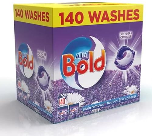 Bold All-in-1 PODS Washing Liquid Laundry Detergent Capsules, 140 Washes, 3.72 Kg Power Pack, Stain Remover For Clothes, Lavender and Camomile Scent