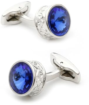 Beydodo Manschettenknöpfe Herren Hemd, Personalisierte Manschettenknöpfe Rund mit Blau Zirkonia Silber Cufflinks Shirts Men mit Manschettenknöpfe Box