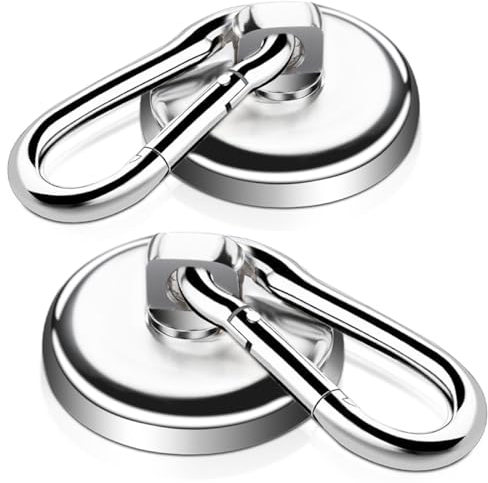 swihorab Magnethaken Extra Stark Ganci magnetici Magneti al neodimio extra forti con ganci, 32mm Ganci magnetici al neodimio da 30kg con moschettone rotante Forza magnetica rotante a 360°, 2 pezzi