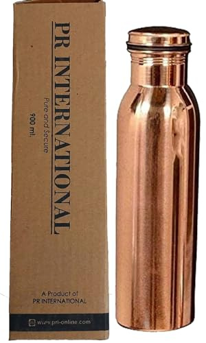 PR INTERNATIONAL Botella de agua lisa de cobre puro con tapa, 750 ml