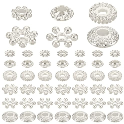 PH PandaHall 300 Stück 6 Stile Metall Abstandsperlen Gänseblümchenperlen Aus Silberlegierung Bicone Blumenperlen Für Armbänder Halsketten Ohrringe Schmuckherstellung