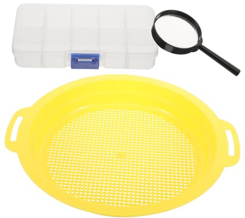 CAXUSD Handheld Gold Sieve Pan Mesh Filter and Magnifier for Small Scale Panning Prospecting Kit Portable Sifting Pan Tool for Mining and River Sand Sorting