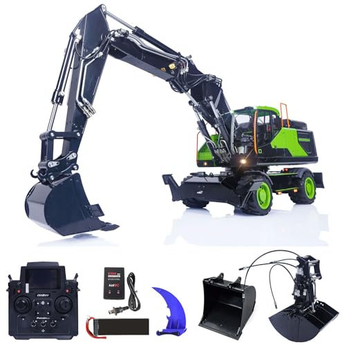 MTM EC380 Pelle hydraulique 1:14 RC pelleteuse à roues RC Seau Ripper Sons PL18EV Radio Controller Vert