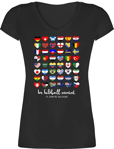 Shirtracer - T-Shirt Damen V Ausschnitt - EM - Im Fußball vereint - Deutschland WM 2026 Länder