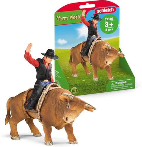 Schleich Farm World Cowboy Bull Riding 4-teiliges Cowboy-Spielzeug-Set für Rodeo-Fans und Kinder ab 3 Jahren