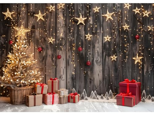 Ci-Fotto Fond Photographie de Noël, 2x1,5m Décors pour Studio Photo, Arbre de Noël Lumières Colorées Fond de Mur en Bois Décoration Bannière Fête à la Maison Fond, Toile de Fond pour Bébé Enfants