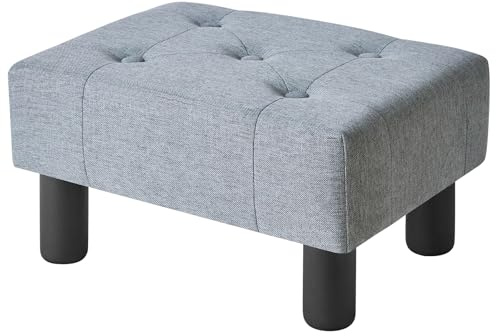 YMYNY Liten fotpall ottoman, linne rektangulär fotstöd ottoman med träben, soffa fotstöd puff soffpall, skor byte pall för vardagsrum entré 40 × 30,5 × 22,5 cm blå grå HBD039L