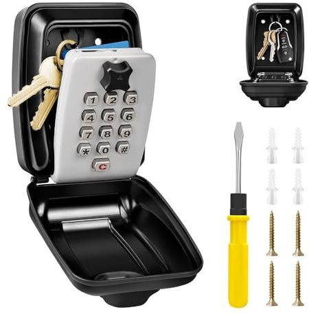 Key Safe Wall Mounted,Key Lock Box Outdoor,Large Lock Box with Resettable 12-Digit Code Key Safe Box with Weatherproof Cover for Outside Home Garage Office & School