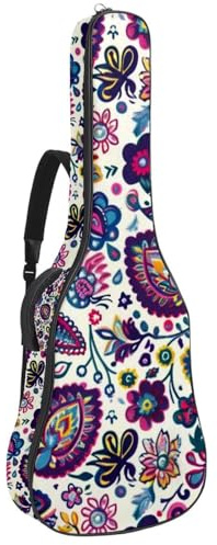 Gitarrentasche für Akustikgitarre mit zwei Taschen, Retro-Paisley-Muster, wasserabweisend, doppelt verstellbarer Schultergurt, Gitarrentasche, Retro-Paisley-Muster, 42.9x16.9x4.7 in, Stilvoll