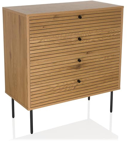 hjh LIVING Kommode mit 4 Schubladen Eiche LINNO K 80x40x85 cm Schubladenkommode Schrank im Industrial-Stil, viel Stauraum