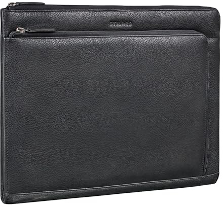STILORD 'Stefano' Elegante Dokumentenmappe A4 Leder mit Laptopfach - Echtleder Laptop Sleeve 14-15 Zoll für Damen und Herren - Ideal als Businessmappe für die Arbeit, Farbe:obsidian schwarz