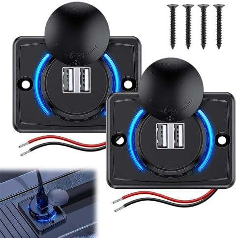 Udbrud 2 enchufes USB para coche, 3,1 A, doble puerto USB, cargador USB para encendedor de cigarrillos con carga rápida LED para coches de 12 V/24 V