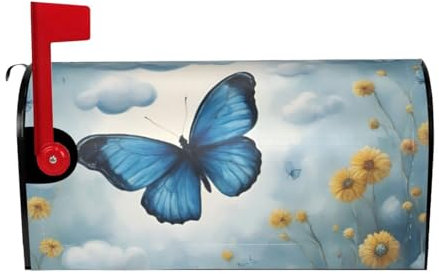 Protezione magnetica per cassetta delle lettere, motivo farfalla blu e nuvole, impermeabile, per cassette postali