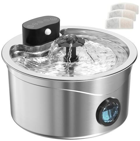 Katzenbrunnen Kabellos mit Bewegungsmelder,Trinkbrunnen für Katze Kabellos mit Batteriebetrieb 4000mAh,2.6L Katzentrinkbrunnen Edelstahl, Wasserbrunnen für Katzen mit Filter (Edelstahl, 2.6)