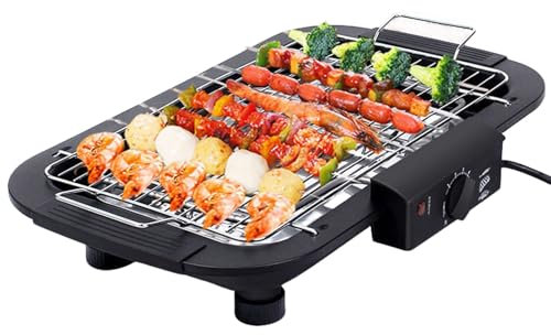 Parrilla Eléctrica For Barbacoa, Parrilla Eléctrica Sin Humo For Interiores, Con Bandeja De Goteo Y Rejilla Extraíbles, Ideal For Filetes, Hamburguesas Y Más.