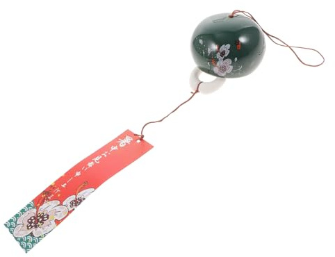 DECOMELODY Japanisches Windspiel aus Keramik mit Glockenform Grün für Heimdekoration und Entspannenden Klang zum Hängen im Außenbereich und Am Balkon