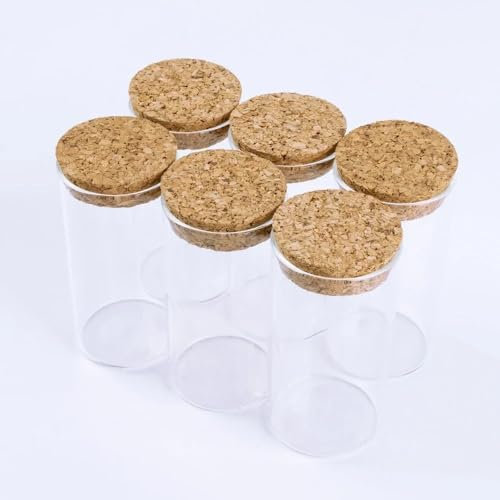 BooeDareno Lot de 6 bouteilles en verre avec bouchon en liège, mini bouteilles à épices, récipient, petits flacons, petits pots, 90 x 47 mm, 120 ml, 6 pièces/lot