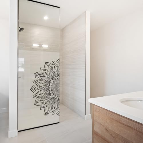 yabaduu Film Dépoli Occultant Paroi de Douche et Fenêtre Salle de Bain Film Givré Autocollant Imperméable Anti Regard Sticker Décoratif Vitrage Opaque YX001 (24 Mandala Noir, 100 x 100 cm)