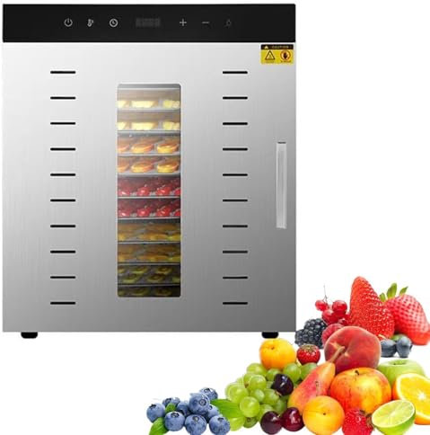 Déshydrateur alimentaire 1000 W, 12 couches en acier inoxydable, lyophilisateur commercial, minuterie 24 h et contrôle de la température de 30 à 90 °C, pour aliments, viande séchée, herbes, viande e