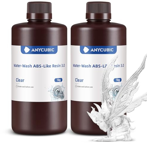 ANYCUBIC Wasser Waschbares ABS-Like Resin 3.0, Transluzent 1000g, 2pcs | 3D Drucker Resin mit Hohe Festigkeit und Zähigkeit, Geruchsarm, Hochpräzises 405nm UV-härtendes Harz für alle Harz 3D Drucker