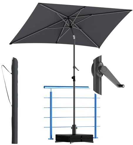 4smile Sonnenschirm Balkon, 3er-Set, rechteckig, 210 x 140 cm, mit Kurbel, knickbar und höhenverstellbar, für Garten und Terrasse, inklusive Sonnenschirmhalter (Ständer) und Sonnenschirmhülle