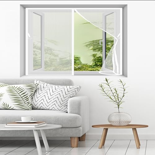 Zanzariera per finestra, 110 x 74 cm, facile da installare, per insetti, senza fori, con nastro adesivo, mantiene l'aria fresca in bianco