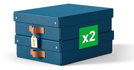 Leitz Puro Flache Aufbewahrungsbox mit Deckel, Medium, 2er-Set, Box 8 L, stapelbar, Organizer-Box für Regale und Schränke, FSC-Karton, für Büro & Home Office, 26 x 35 x 10 cm, Blau, 61480068