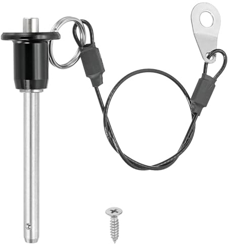 PATIKIL Perno A Sgancio Rapido In Acciaio Inox 304 Diametro 3/16 (5mm) Lunghezza Utilizzabile 1.6 (40mm) Perno A Blocco A Sfera Con Pulsante Con Cavo Lanyard Da 25cm E Vite M5 Argento