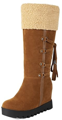 Bviennic Botas Altas Mujer Tacón Alto de Cuña con Plataforma Invierno Punta Rojoonda Sin Cordones Invierno 2592 Amarillo Talla 38 EU/39Cn
