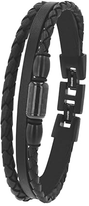 Tom Tailor Armband für Herren, Edelstahl und Carbon und Leder, 20,5+1,5 cm, schwarz, Geschenkidee, Armschmuck, Herrenschmuck, 2100692