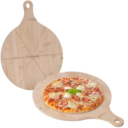 Relaxdays 6 x platos para pizza, bambú, Ø 33 cm, tabla para servir pizza, flammkuchen, queso, tabla redonda, natural