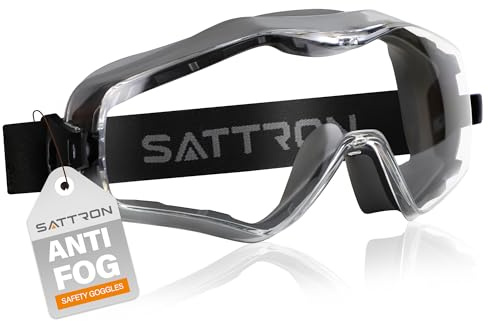 SATTRON Safety Goggles Over Glasses, Anti Fog ANSI Z87.1 Scratch & Impact Resistance UV Protection, Eye Protection Glasses Panoramic Lens Adjustable Strap Dust Goggles for Chemistry Lab Woodworking