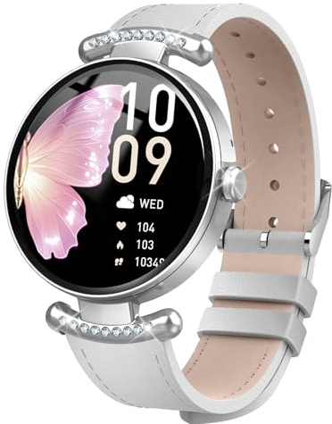 Jugeman Smartwatch Damen mit Telefonfunktion, 1.2 AMOLED Fitness Tracker Damen, Fitnessuhr SpO2 Herzfrequenz Schlafmonitor Schrittzähler Uhr, 100+Sportmodi Smart Watch IP68 Wasserdicht, Silberweiß