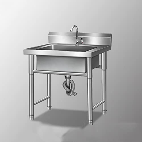 KUYBTU Silver Free Standing Kitchen Sink, Stainless Steel Small Sink Kitchen Basin with Stand, Commercial Restaurant Sink, with Faucet, for Garage, Restaurant, Kitchen, Laundry