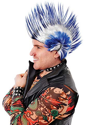 Bristol Novelty mens Mohican Blue and White Wig | For Men Blue White Accessory, Blue White, One Size UK Halloween