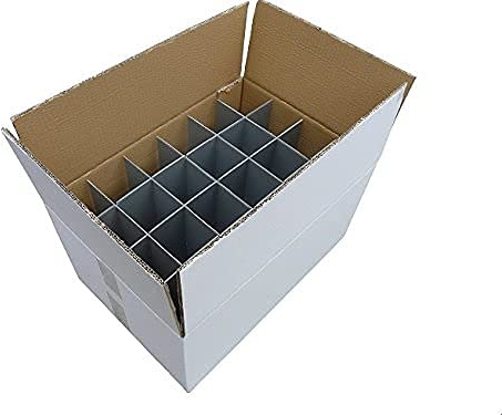 Wine Glass Storage Box - Pack of 2 | Glassware Crate | Strong - Double Walled Cardboard Box | 24 Cells | Glass or item max width 80mm, glass max height 250mm | box ref. 240-24-C