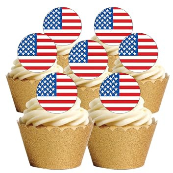 Kuchen-Topper, Kuchendekoration aus Esspapier, vorgeschnitten, Motiv USA-Flagge, 24 Stück